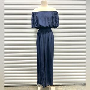 RAMY BROOK Tinsely off the shoulder wide leg jumpsuit navy size small